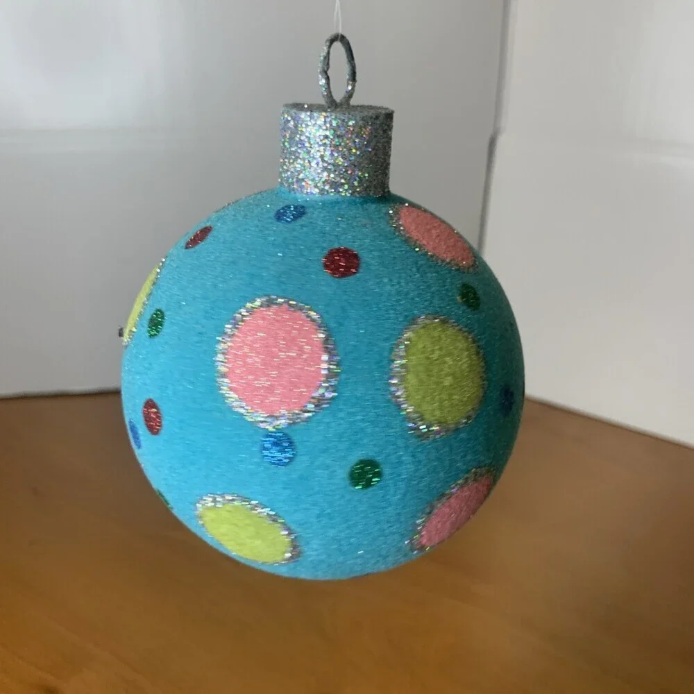 Raz Snowdoodles Christmas Ball 4” Blue Multicolored